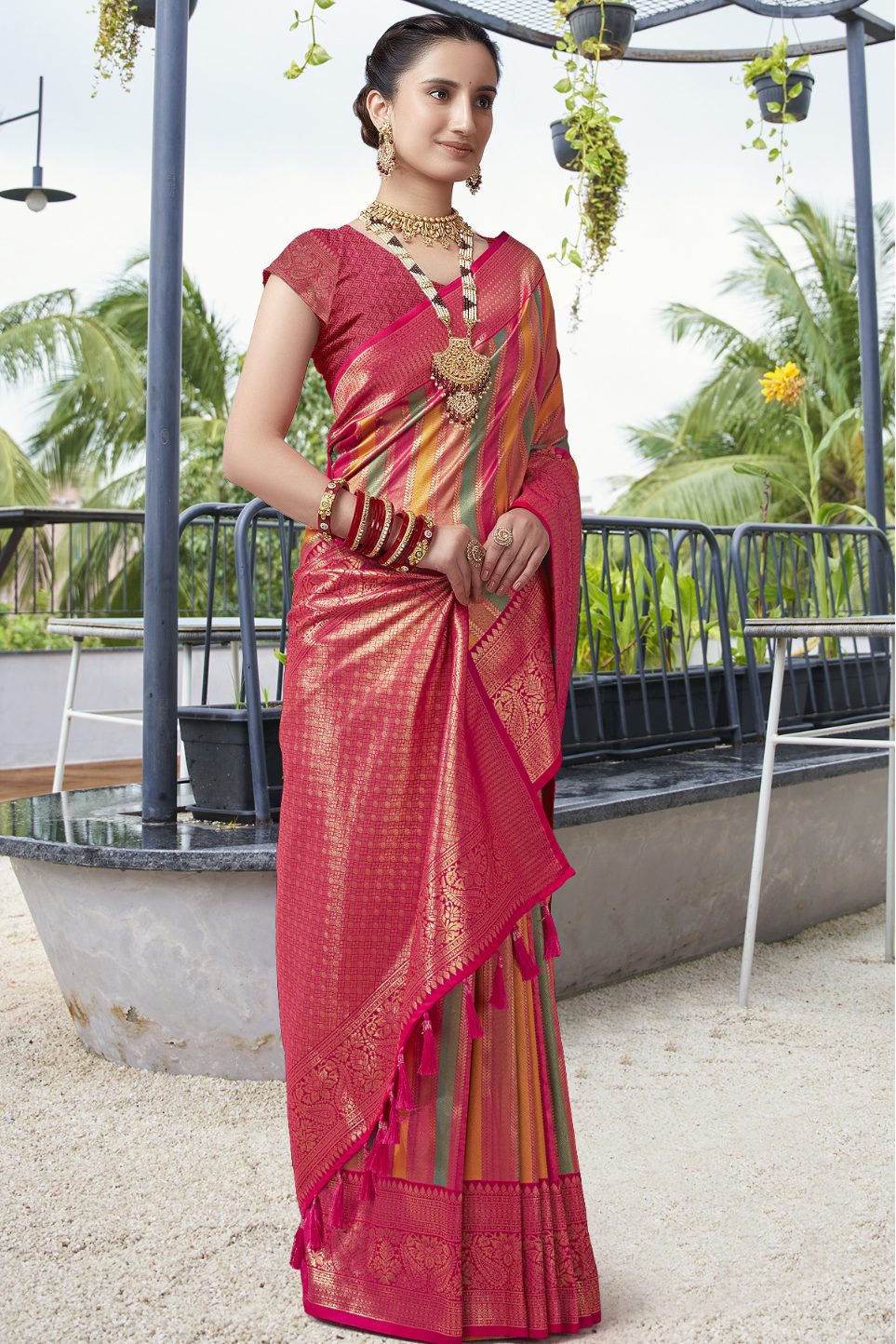 Buy MySilkLove Chilli Red Multicolor Woven Kanjivaram Saree Online