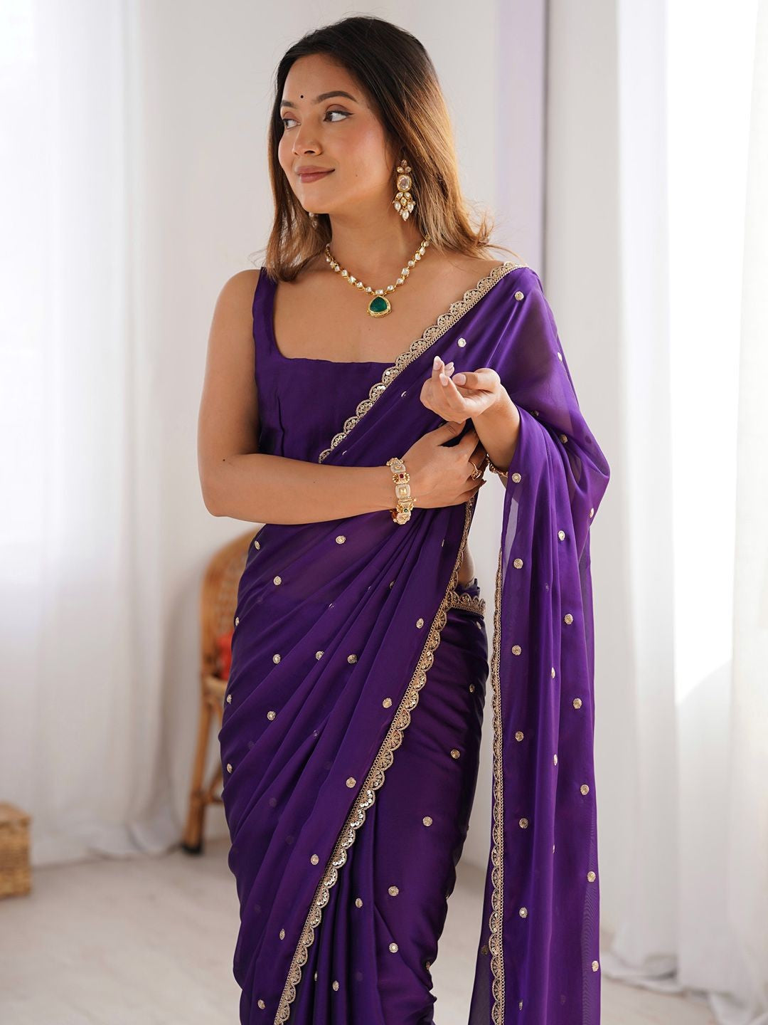 Buy MySilkLove Tyrian Purple Georgette Partywear Saree Online