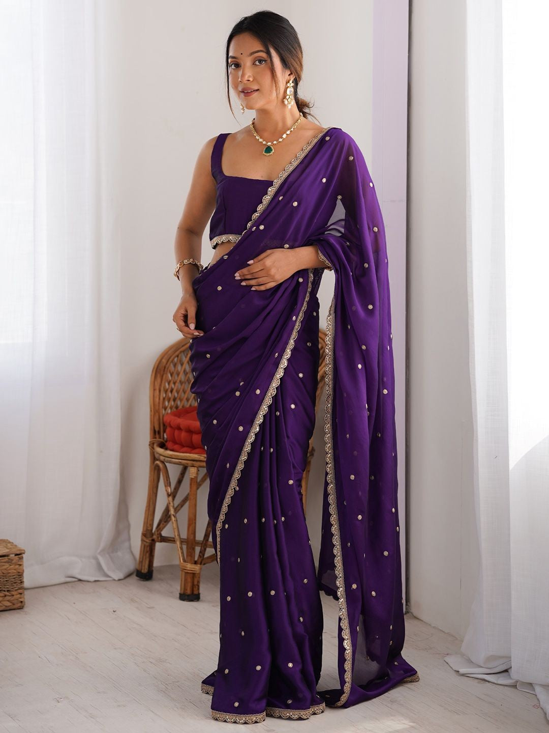 Buy MySilkLove Tyrian Purple Georgette Partywear Saree Online