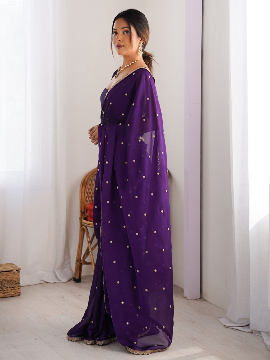 MySilkLove Tyrian Purple Georgette Partywear Saree