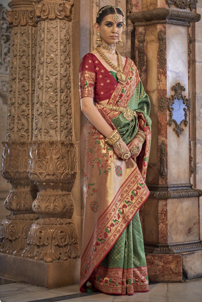 Buy MySilkLove Laurel Green and Maroon Woven Patola Silk Saree Online