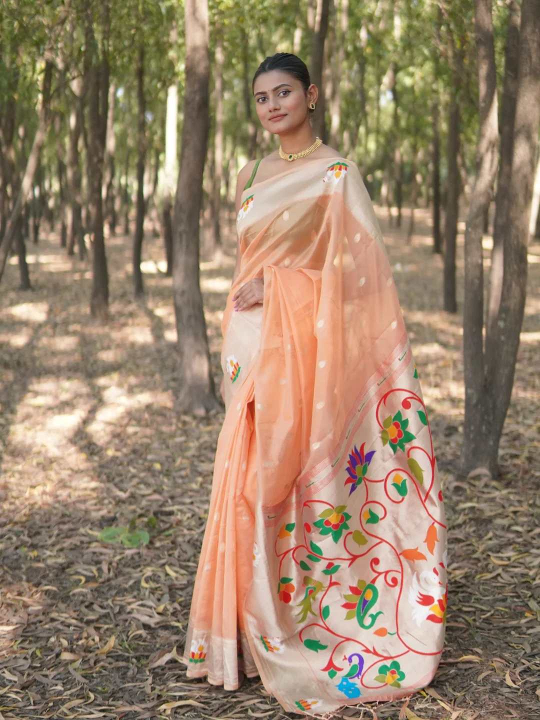 Buy MySilkLove Vivid Orange Organza Woven Paithani Saree Online