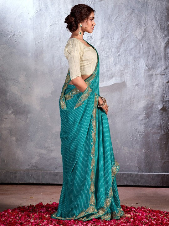 Buy MySilkLove Rainy Blue Designer Georgette Bandhani Saree Online