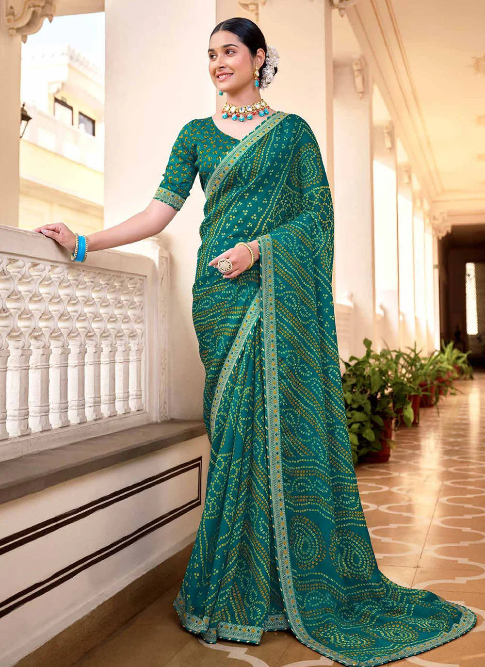 Buy MySilkLove Paradiso Green Chiffon Bandhani Saree Online