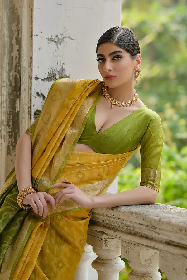 MySilkLove Macaroni Yellow Woven Raw Silk Saree