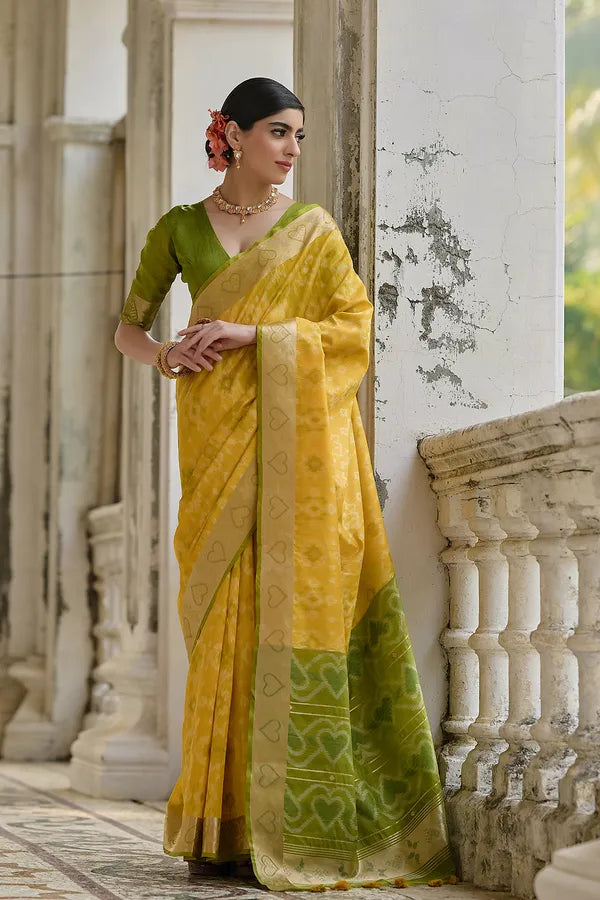 Buy MySilkLove Macaroni Yellow Woven Raw Silk Saree Online