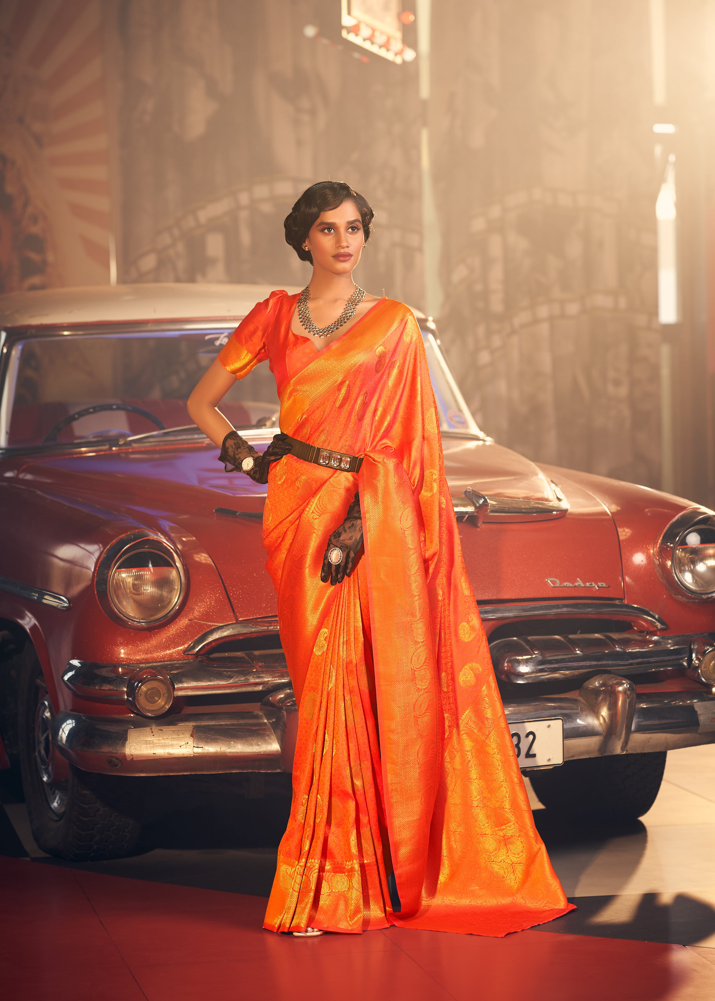 Buy MySilkLove Crusta Orange Woven Handloom Banarasi Silk Saree Online