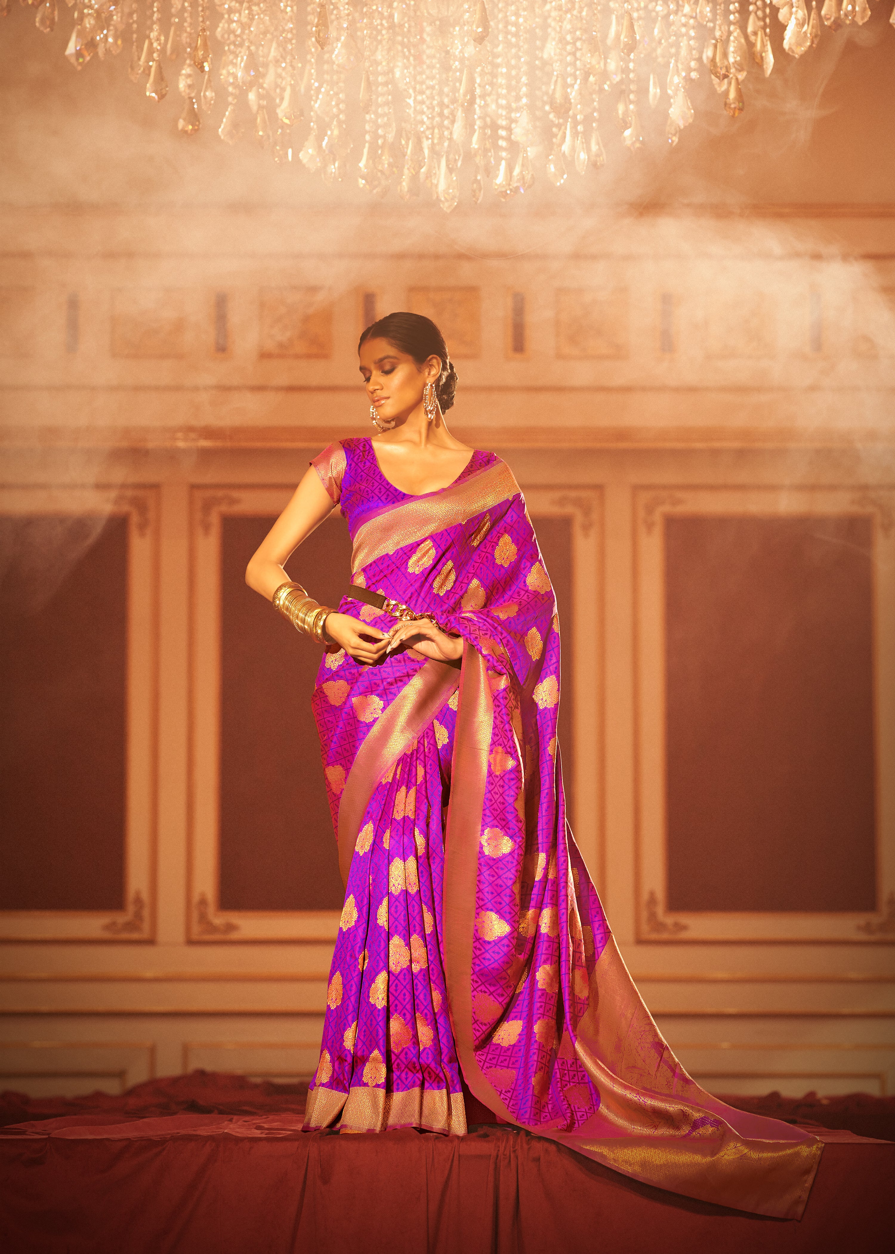 Buy MySilkLove Frostbite Purple Woven Handloom Banarasi Silk Saree Online