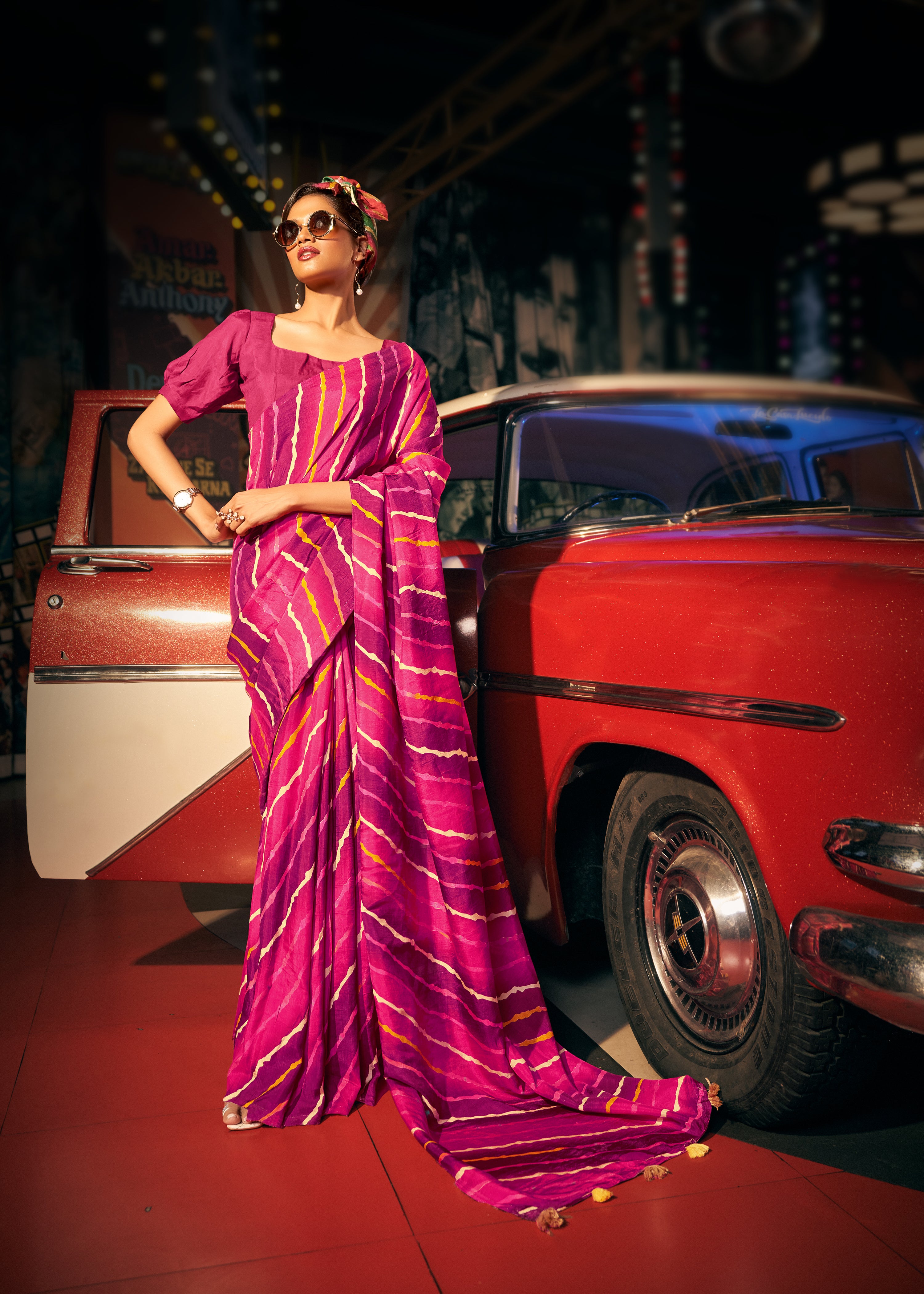 Buy MySilkLove French Rose Pink Digital Printed Lehriya Saree Online