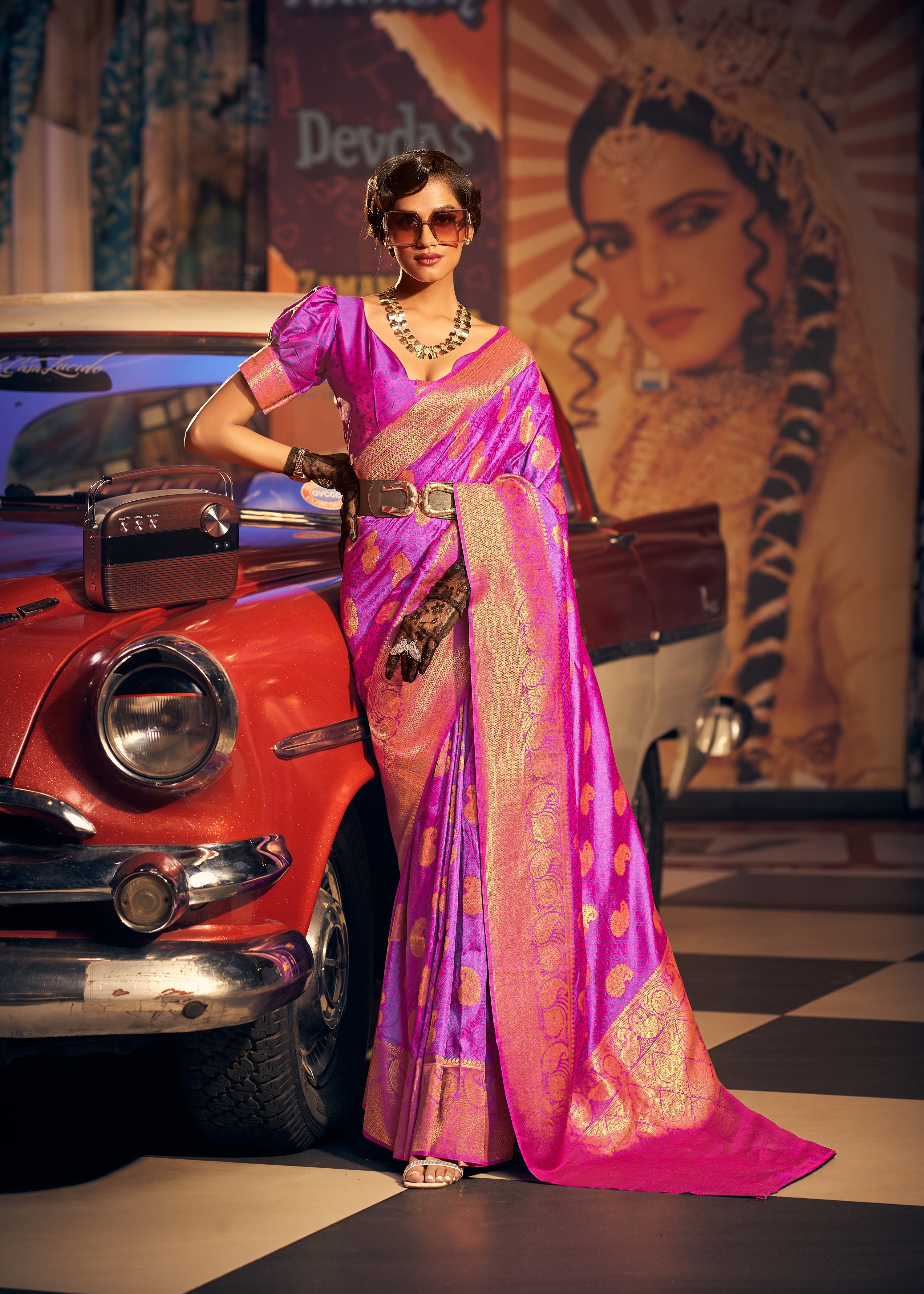 Buy MySilkLove Heliotrope Purple Woven Handloom Banarasi Silk Saree Online