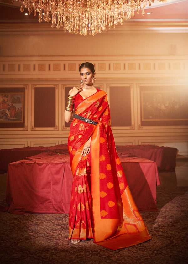 Alizarin Red Woven Handloom Banarasi Silk Saree