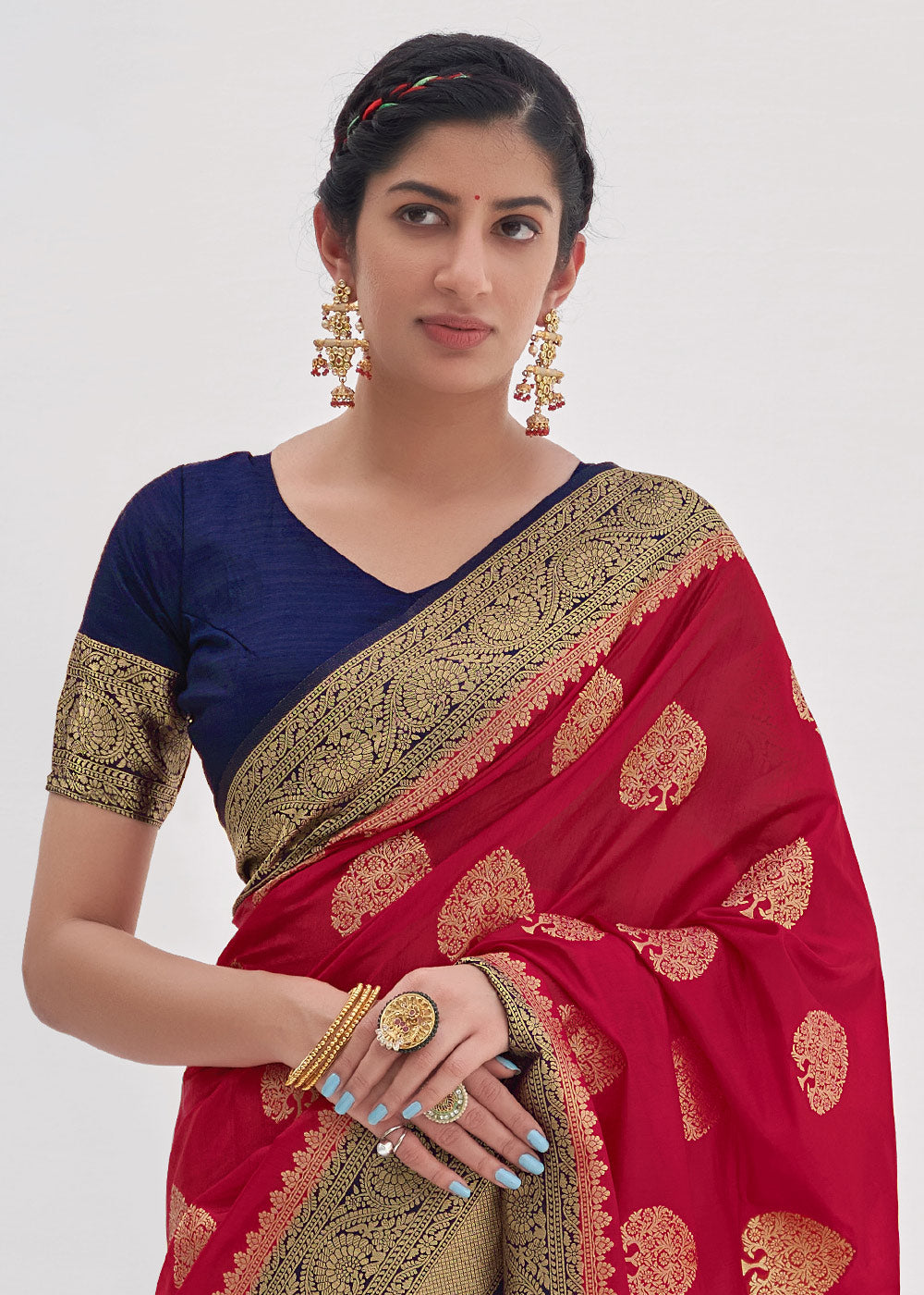 MySilkLove Carmine Red Zari Woven Organza Silk Saree