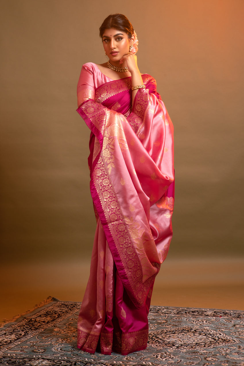 Buy MySilkLove Shiraz Pink Woven Banarasi Silk Saree Online