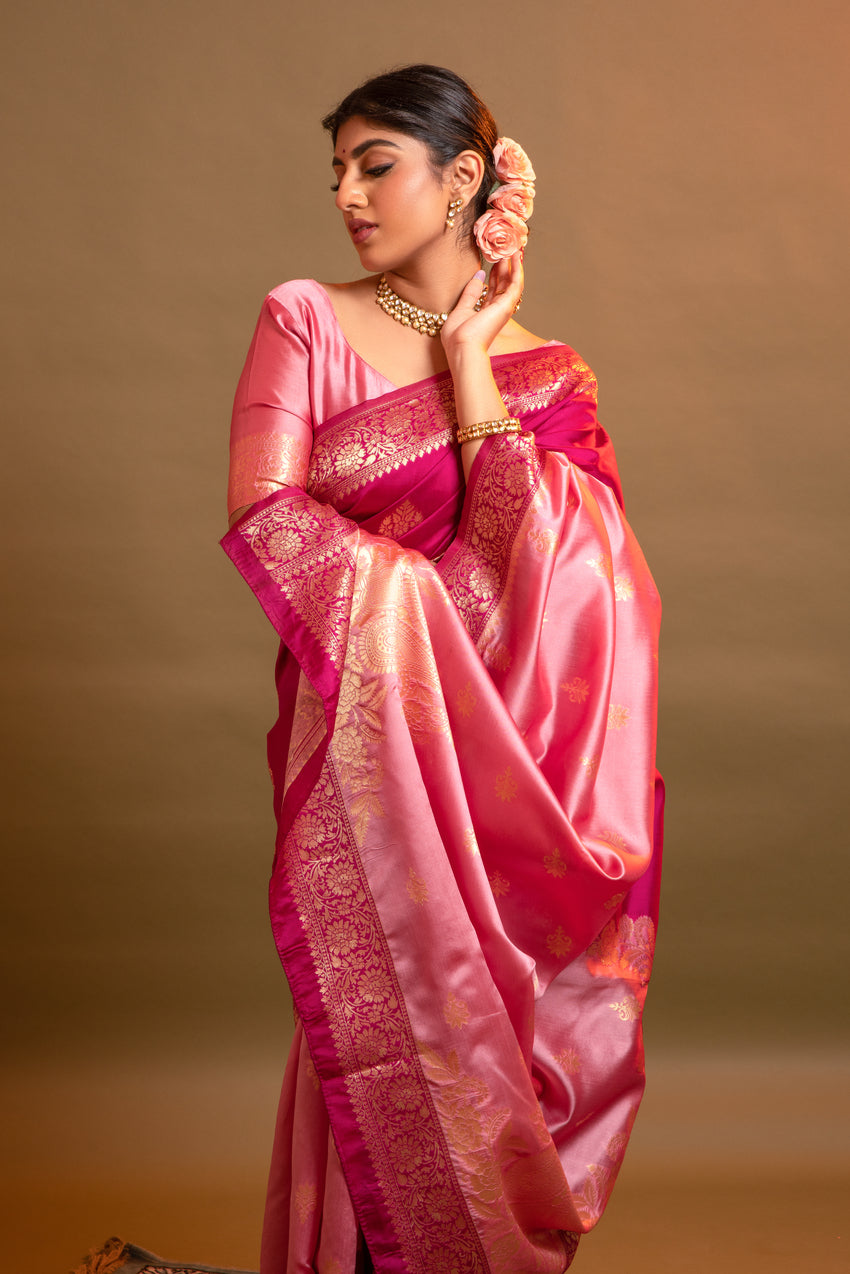 MySilkLove Shiraz Pink Woven Banarasi Silk Saree
