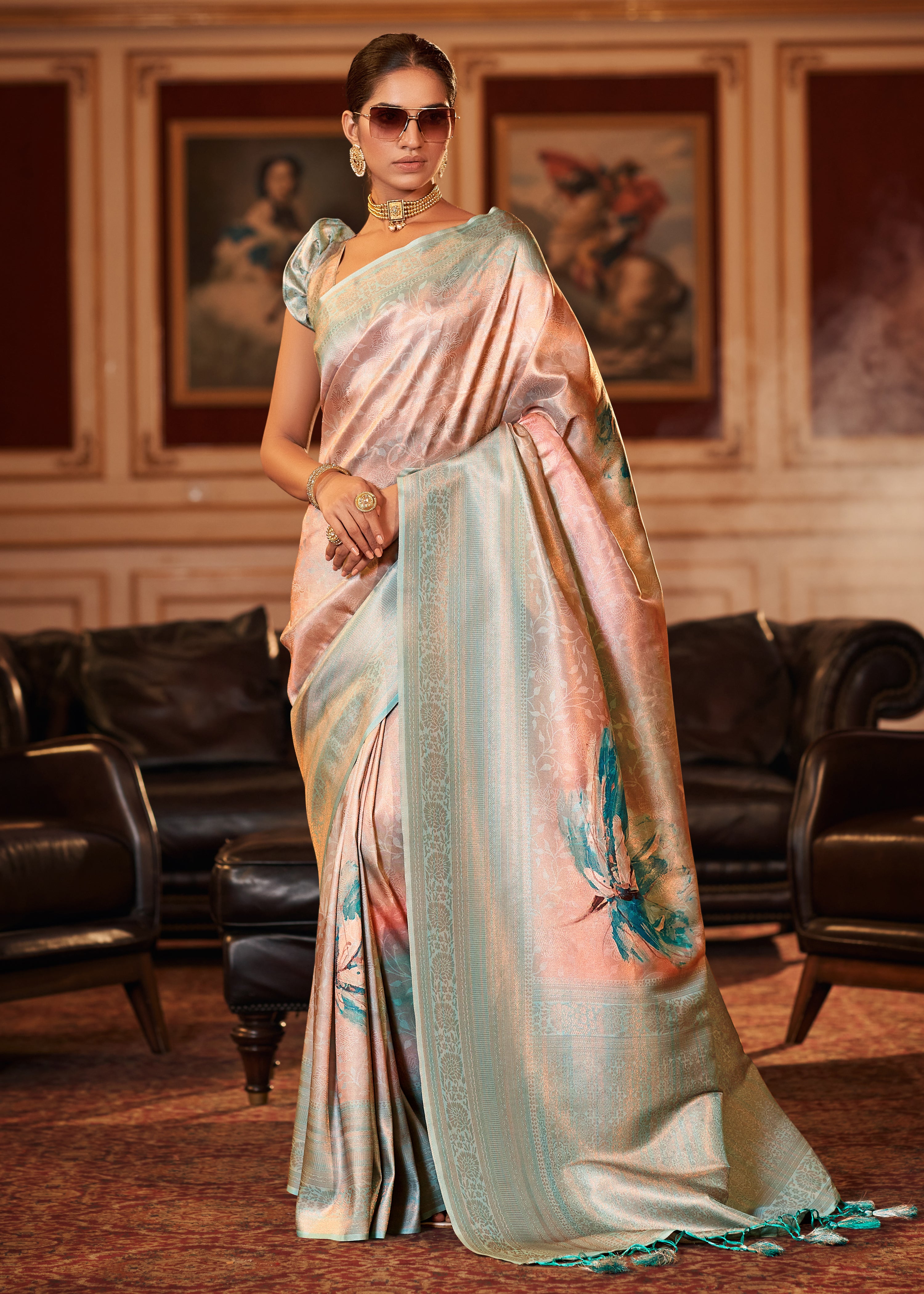 Buy MySilkLove Petite Pink Woven Banarasi Silk Saree Online