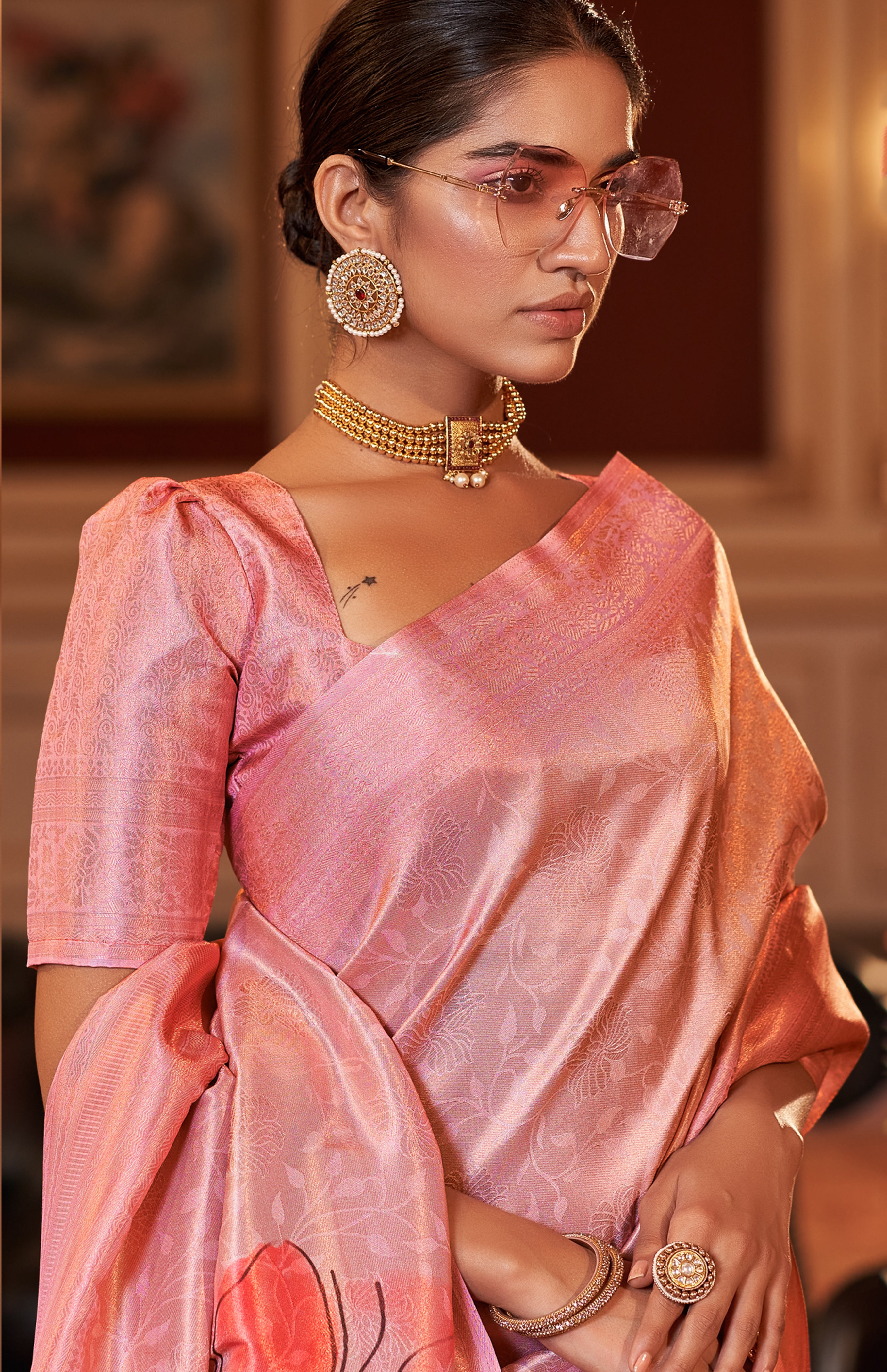 MySilkLove Charm Pink Woven Banarasi Silk Saree