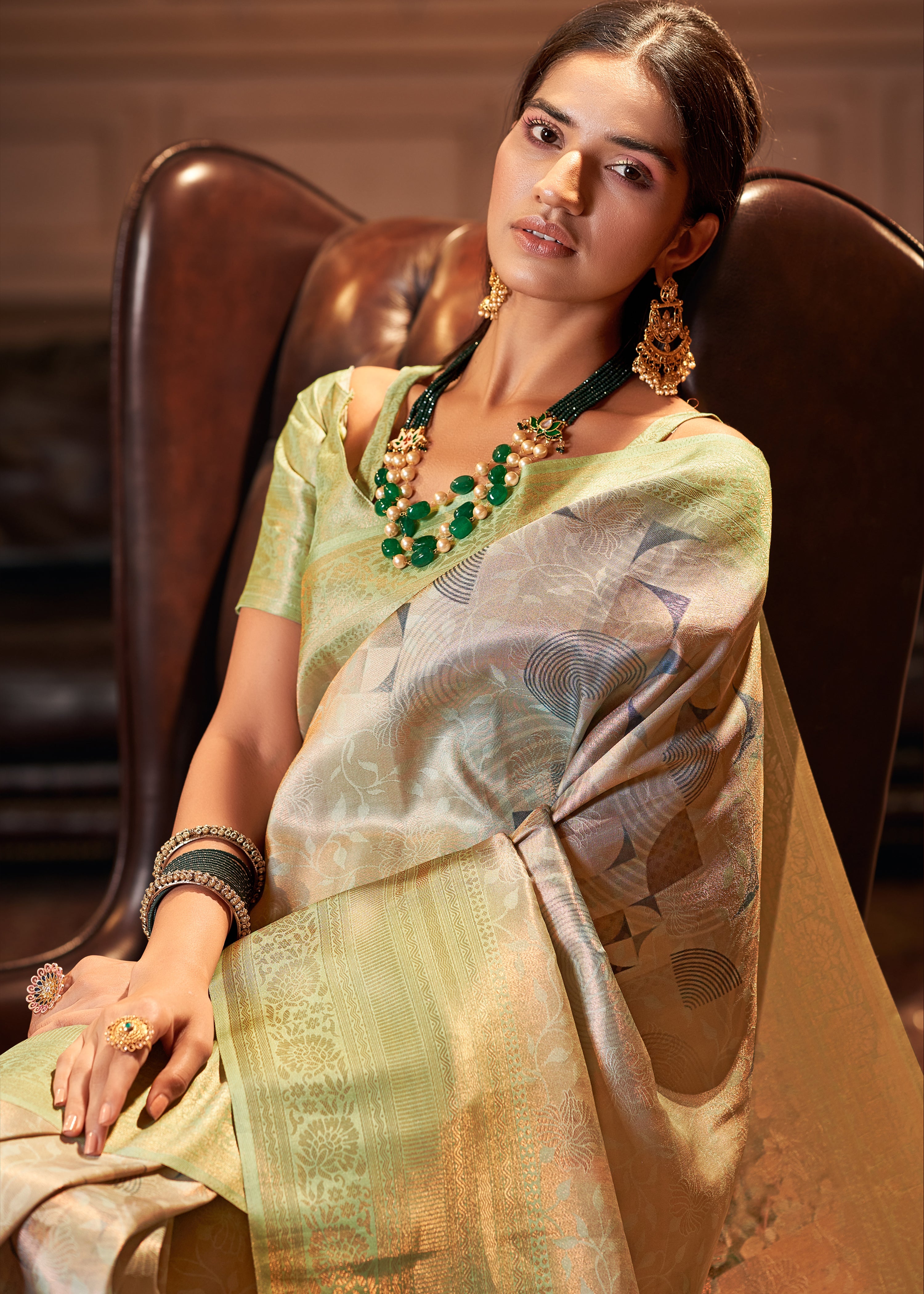 Buy MySilkLove Light Green and Grey Woven Banarasi Silk Saree Online