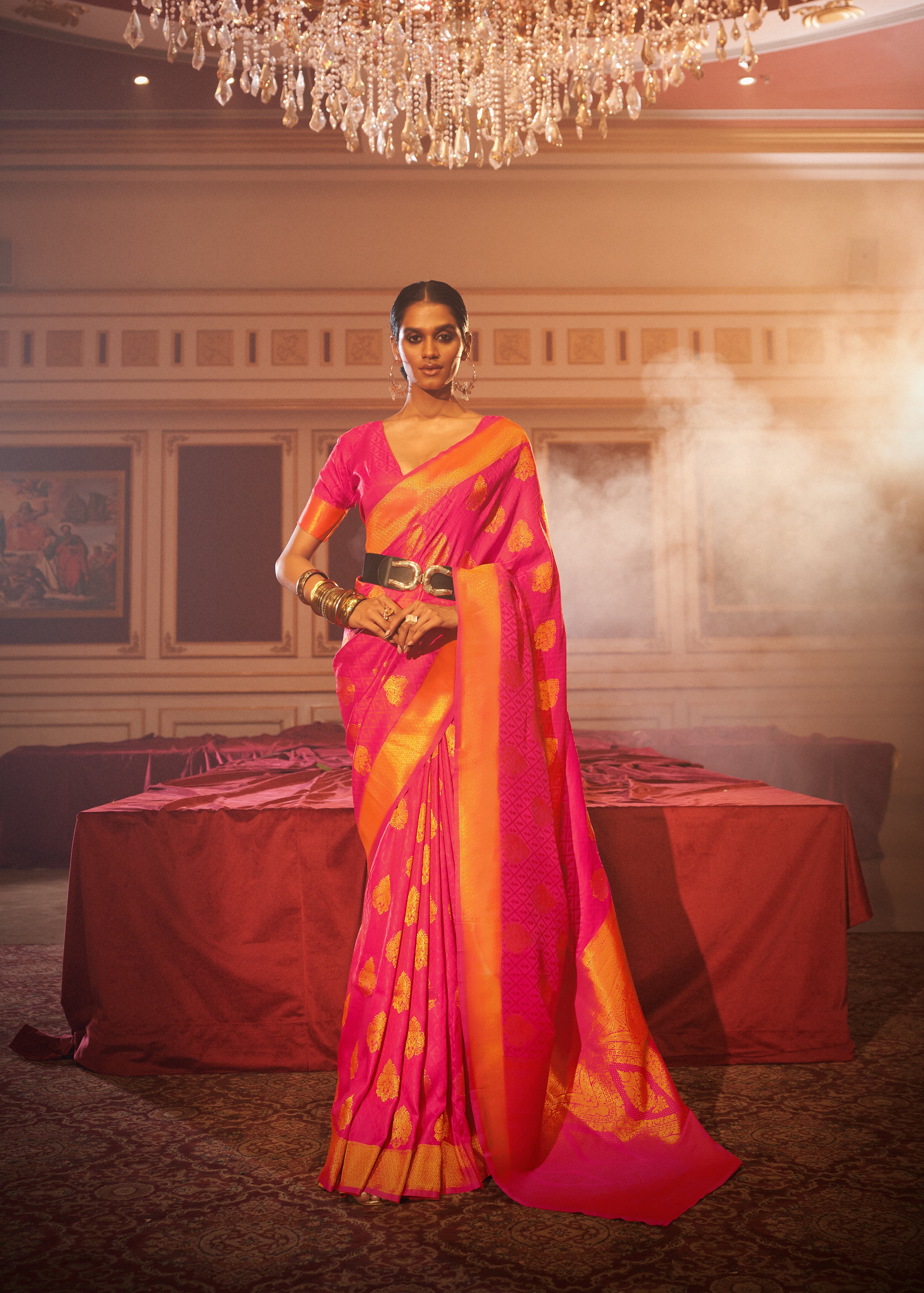 Buy MySilkLove Tickle Me Pink Woven Handloom Banarasi Silk Saree Online