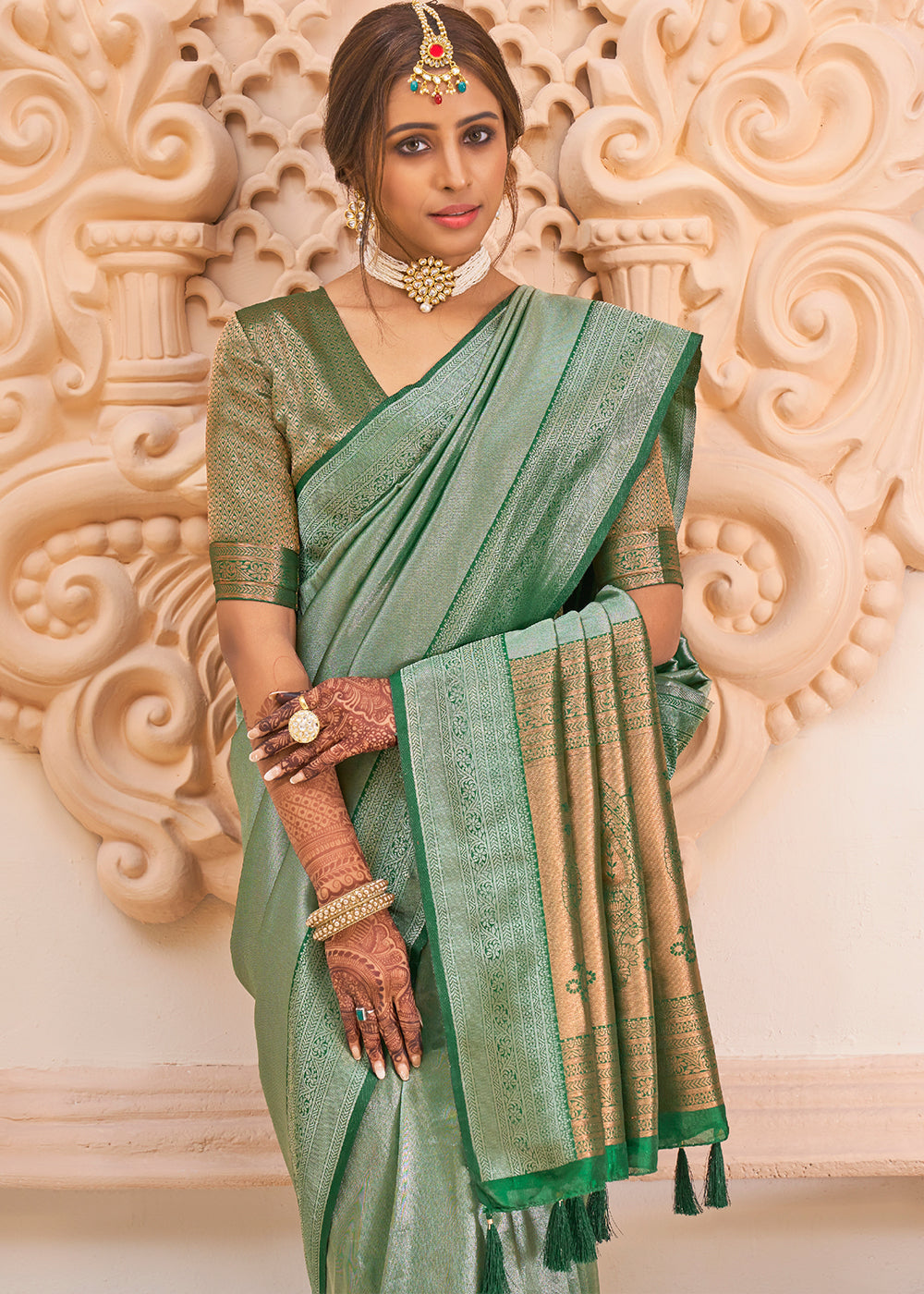 MySilkLove Envy Green Zari Woven Designer Saree