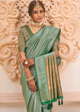 Envy Green Zari Woven Designer Saree