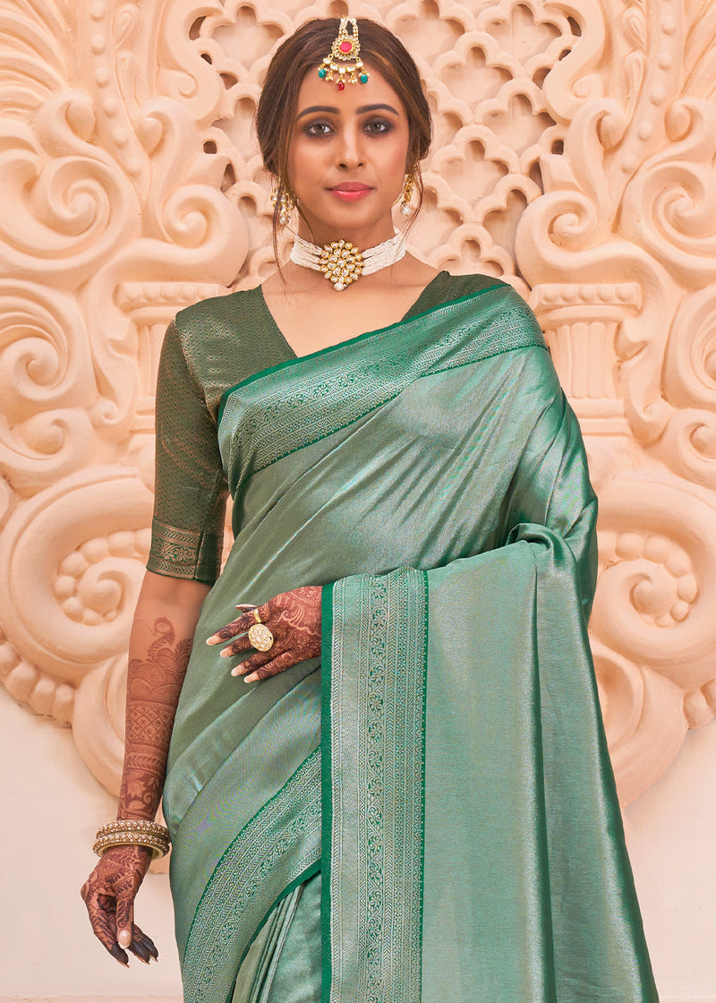 Envy Green Zari Woven Designer Saree