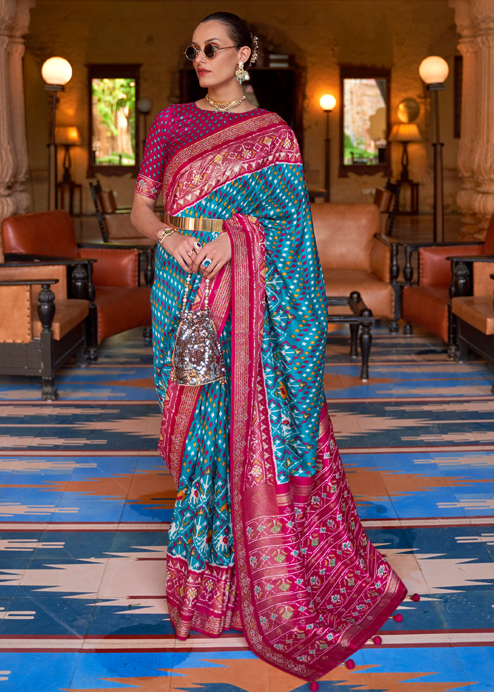 Buy MySilkLove Atoll Blue Patola Saree Online