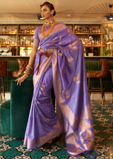 Trendy Purple Zari Woven Banarasi Tussar Silk Saree