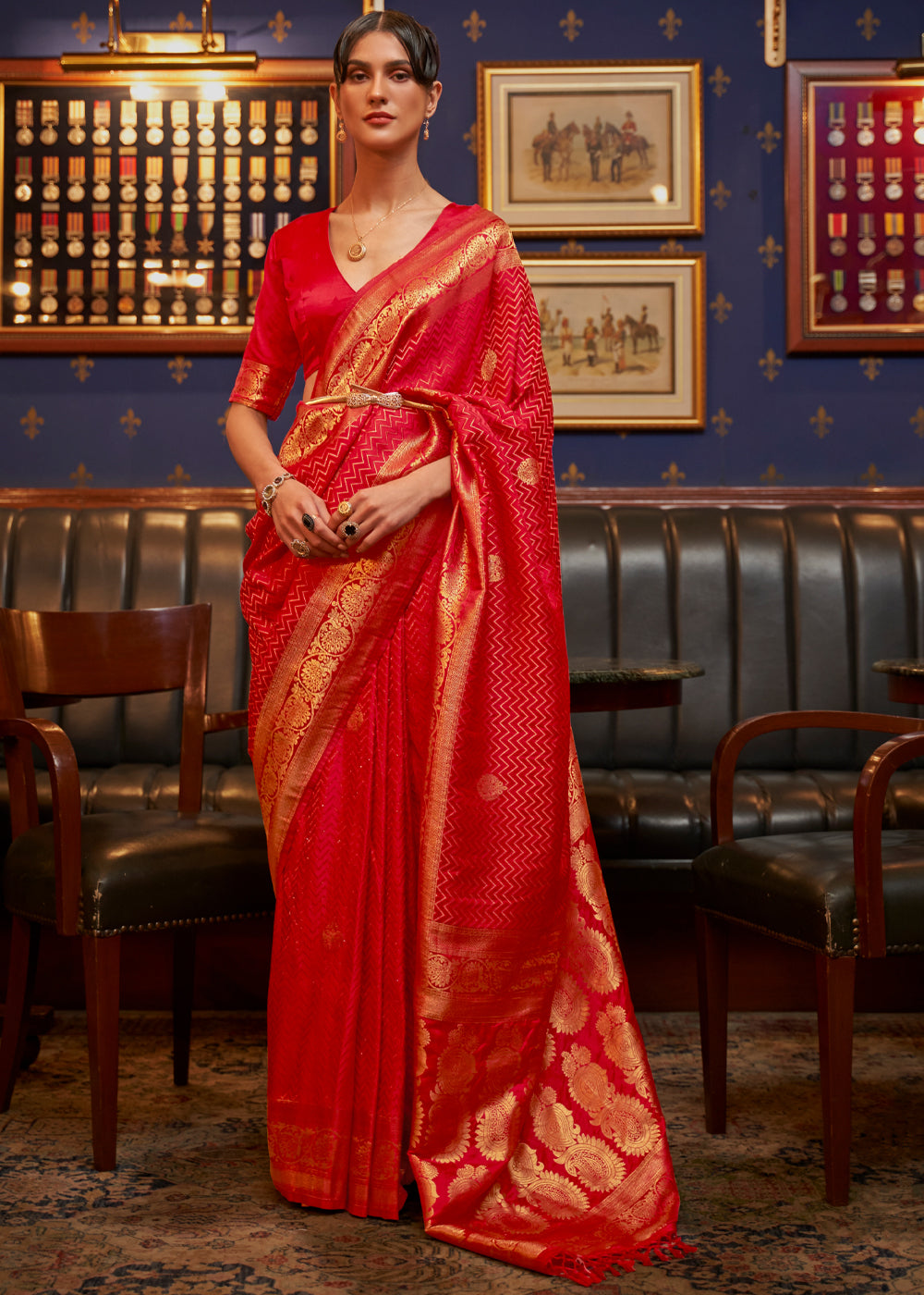 Buy MySilkLove Rusty Red Woven Banarasi Silk Saree Online