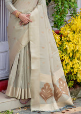 Soft Amber Grey Woven Banarasi Linen Silk Saree