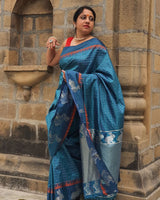 Jelly Bean Blue Banarasi Raw Silk Saree