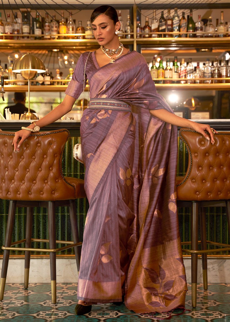 Pharlap Purple Zari Woven Banarasi Tussar Silk Saree
