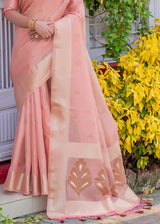 Petite Orchid Pink Woven Banarasi Linen Silk Saree