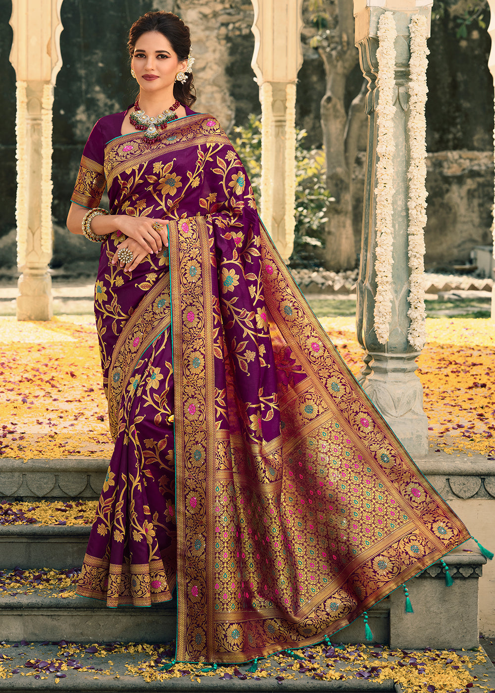 Buy MySilkLove Plum Purple Woven Banarasi Silk Saree Online