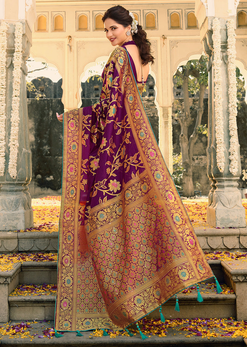 Plum Purple Woven Banarasi Silk Saree