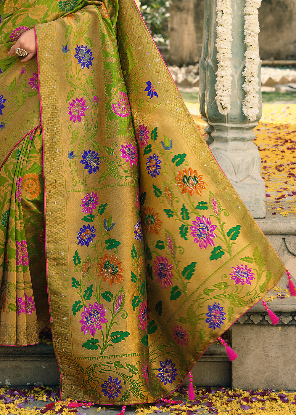 Buy MySilkLove Conifer Green Woven Banarasi Silk Saree Online