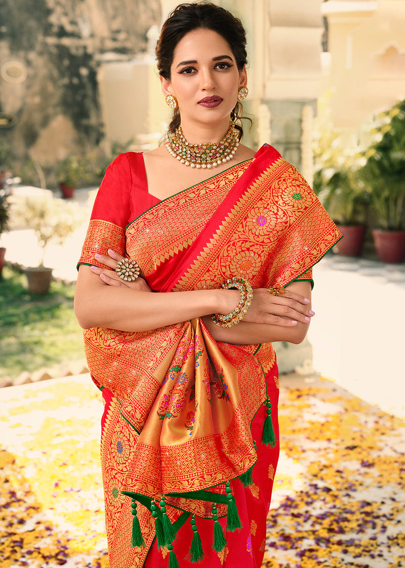 Valencia Red Woven Banarasi Silk Saree