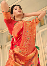Valencia Red Woven Banarasi Silk Saree