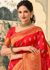 Valencia Red Woven Banarasi Silk Saree