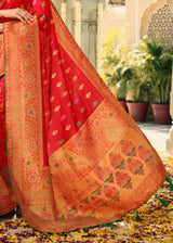 Valencia Red Woven Banarasi Silk Saree