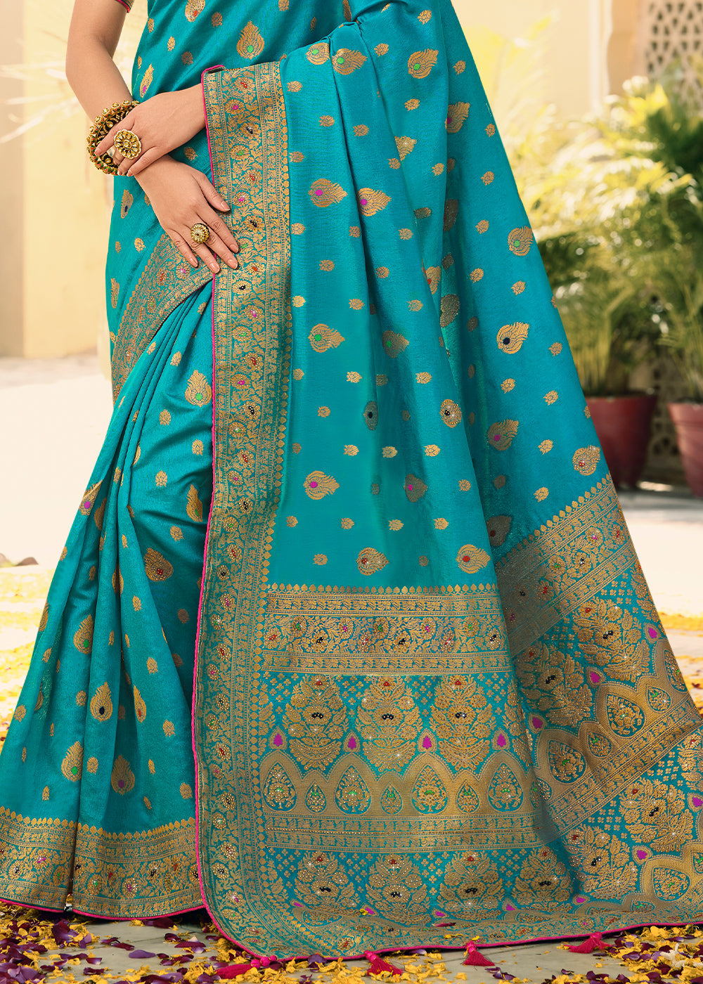 Buy MySilkLove Moonstone Blue Woven Banarasi Silk Saree Online