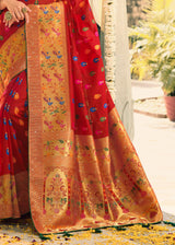 Old Brick Red Woven Banarasi Silk Saree
