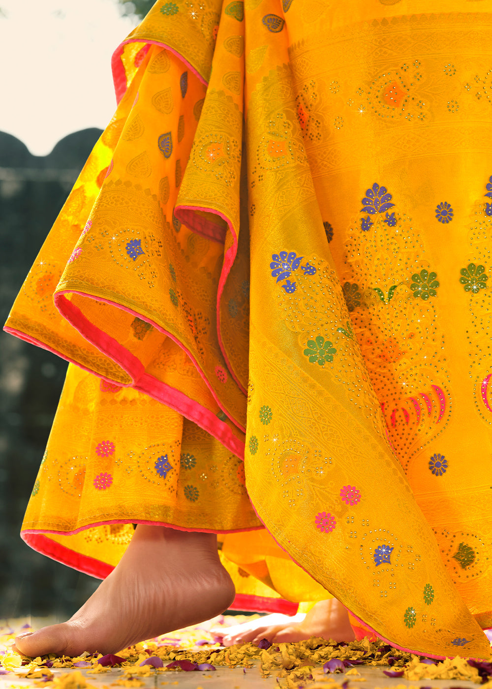 Buy MySilkLove Selective Yellow Woven Banarasi Silk Saree Online