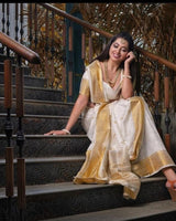 Swiss Coffee White Zari Woven Kanjivaram Saree