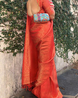 Sweet Red Zari Woven Kanjivaram Saree