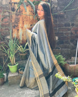 Nevada Grey Tussar Silk Saree