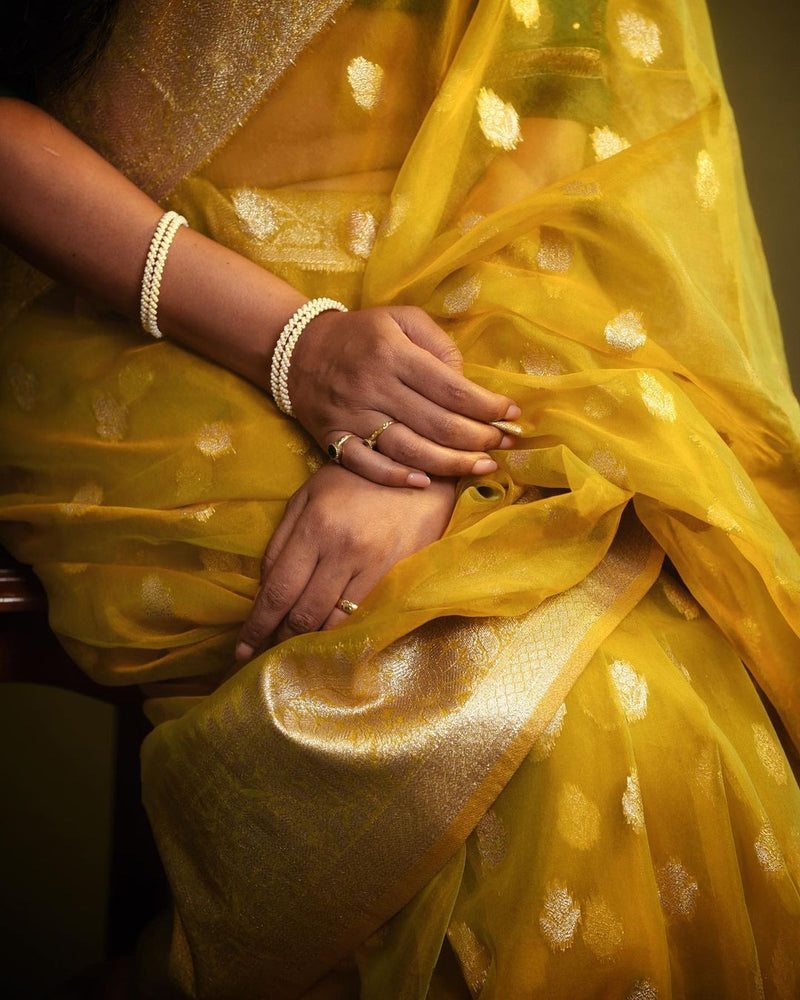 Prarthana Behere in Yellow Organza Silk Saree