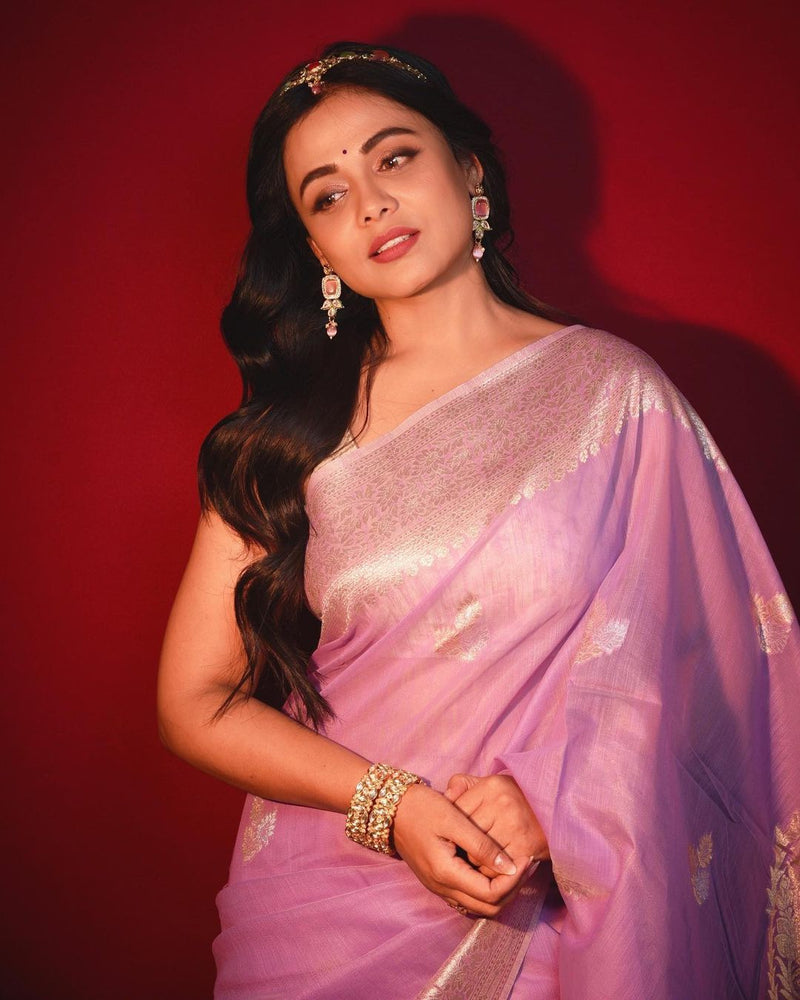 East Side Purple Banarasi Linen Saree