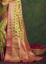 Olive Green Woven Banarasi Rangkath Silk Saree