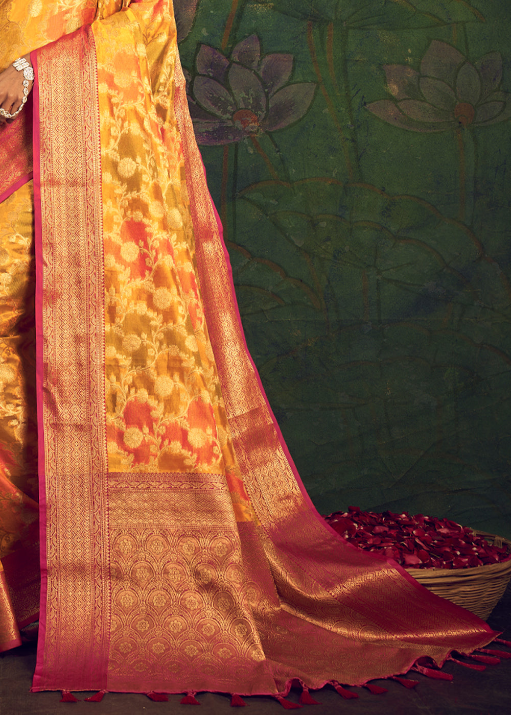 Buy MySilkLove Dandelion Yellow Woven Banarasi Rangkath Silk Saree Online