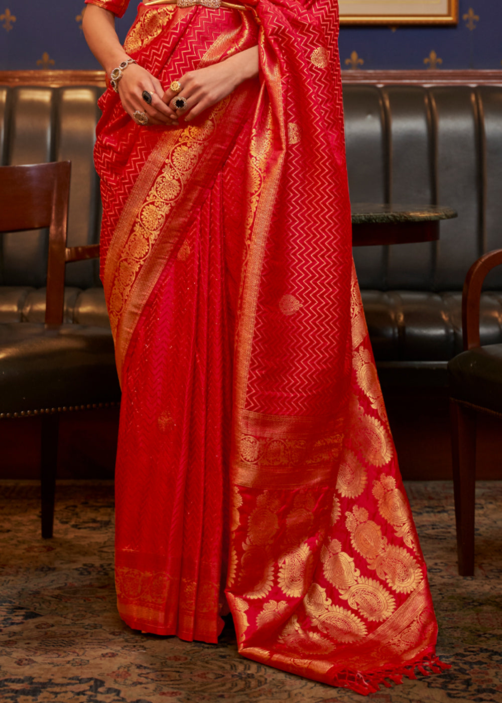 Buy MySilkLove Rusty Red Woven Banarasi Silk Saree Online